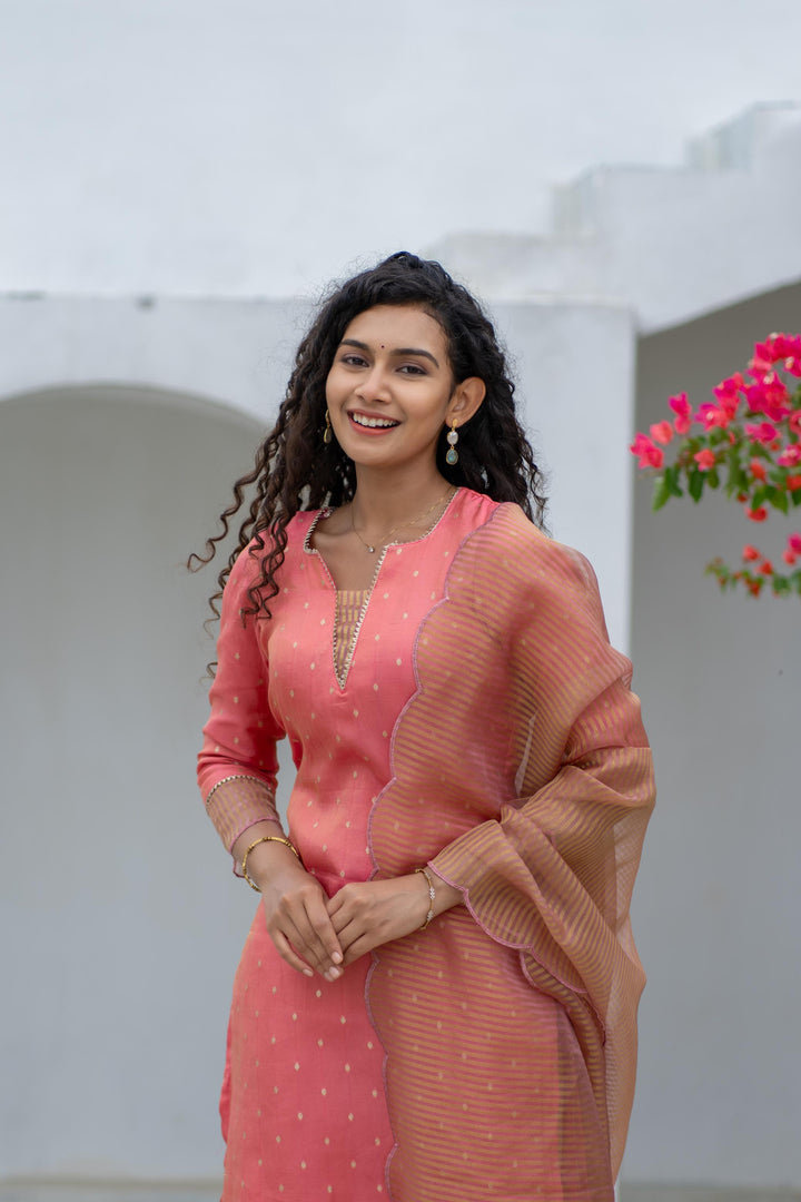 Pragathi Peach Kurti and dupatta 2 piece set with out Pant | Made To Order