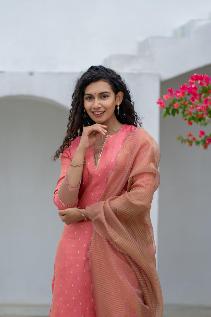 Pragathi Peach Kurti and dupatta 2 piece set with out Pant | Made To Order