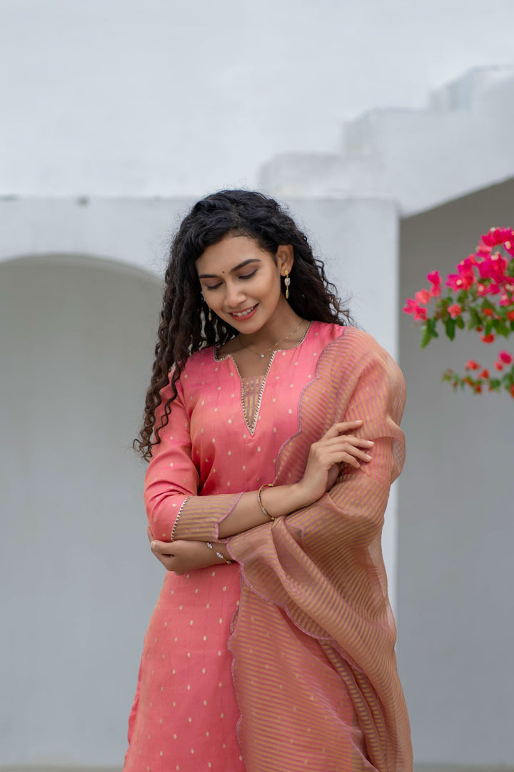 Pragathi Peach Kurti and dupatta 2 piece set with out Pant | Made To Order