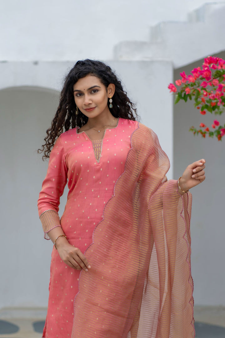 Pragathi Peach Kurti and dupatta 2 piece set with out Pant | Made To Order