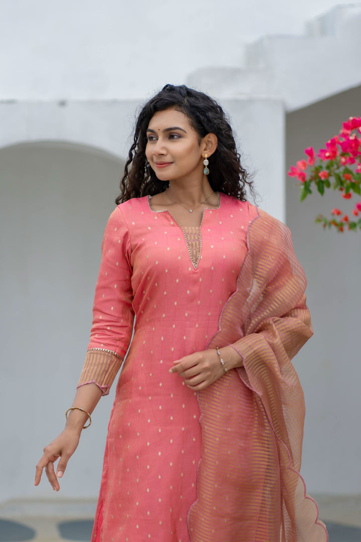 Pragathi Peach Kurti and dupatta 2 piece set with out Pant | Made To Order