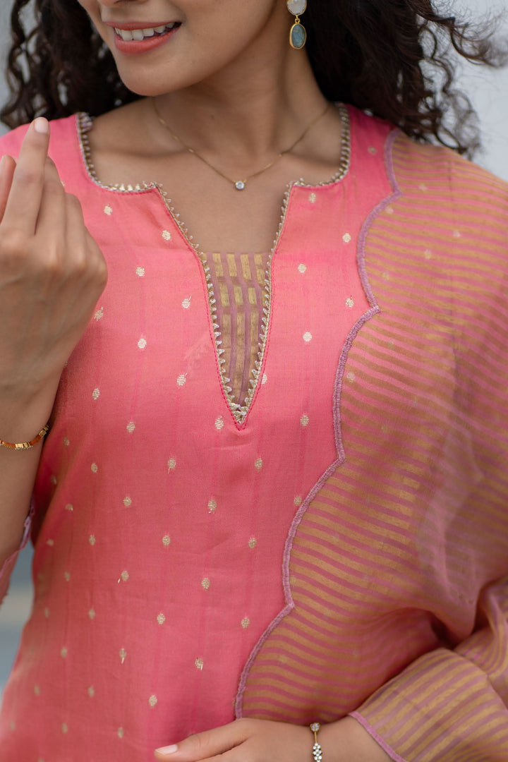 Pragathi Peach Kurti and dupatta 2 piece set with out Pant | Made To Order