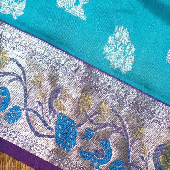 Sky Blue Venkatgiri Silk Saree Ambar | SILK MARK CERTIFIED | SHOBITAM