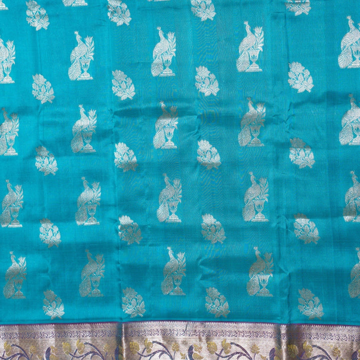 Sky Blue Venkatgiri Silk Saree Ambar | SILK MARK CERTIFIED | SHOBITAM
