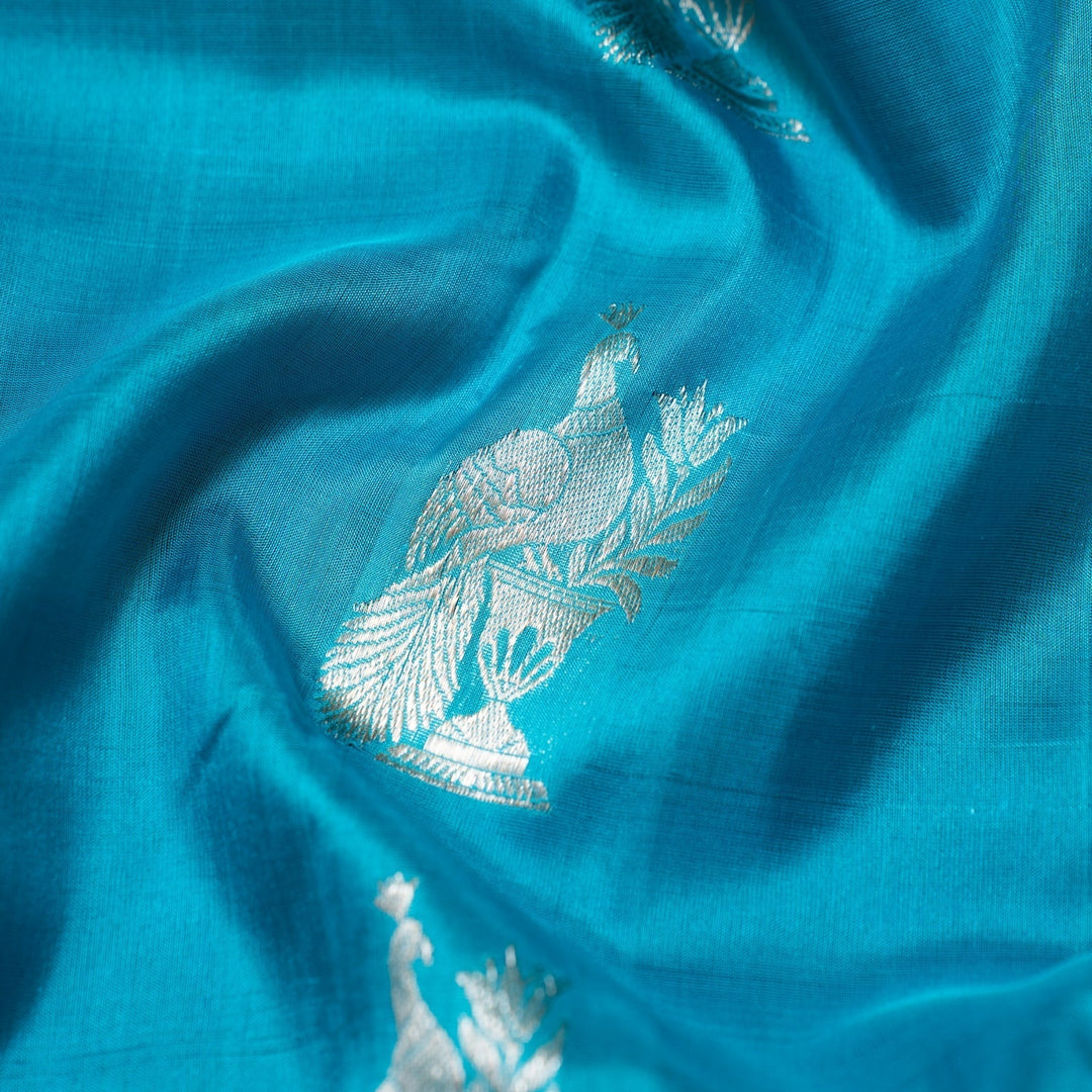 Sky Blue Venkatgiri Silk Saree Ambar | SILK MARK CERTIFIED | SHOBITAM