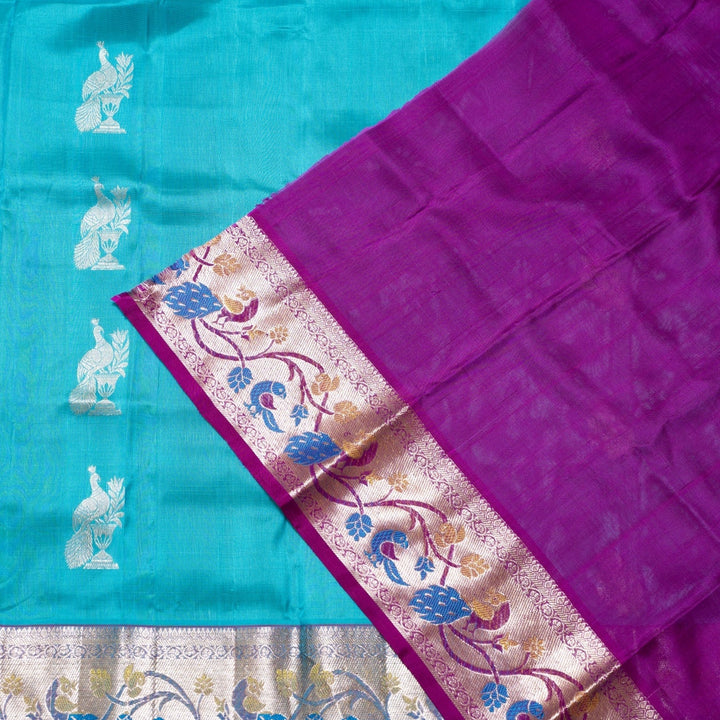 Sky Blue Venkatgiri Silk Saree Ambar | SILK MARK CERTIFIED | SHOBITAM