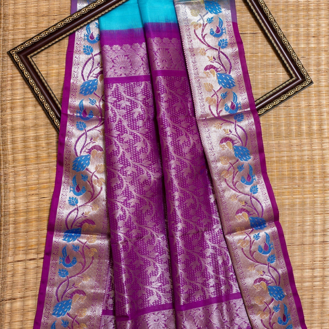 Sky Blue Venkatgiri Silk Saree Ambar | SILK MARK CERTIFIED | SHOBITAM