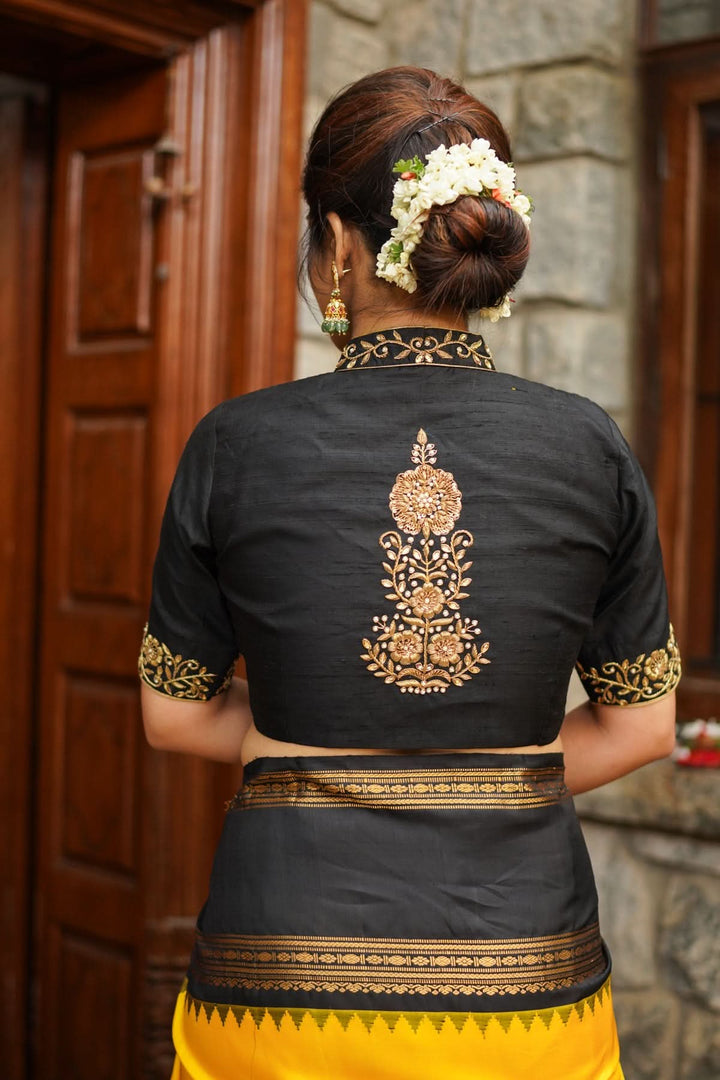 Black Raw Silk Blouse with Collar Neck and Zardosi Work   Mix and Match Blouse for saree, Made to Order