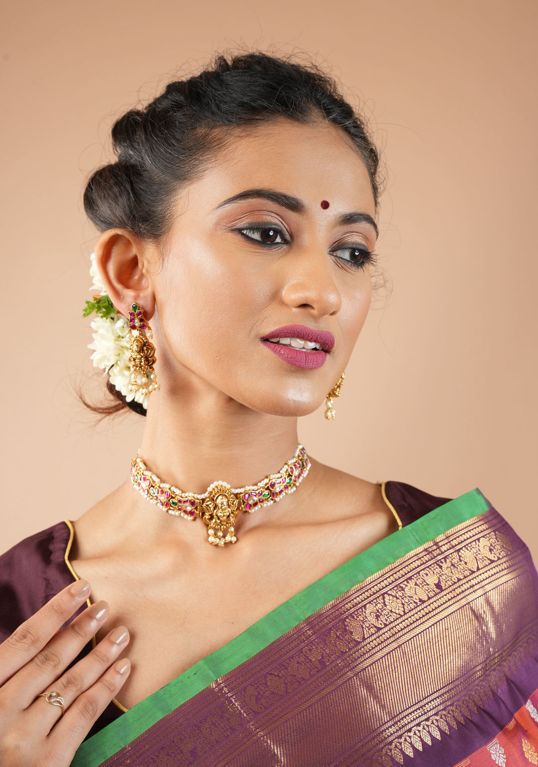 Lakshmi Nagas in Antique Gold and Jadau Fusion Choker and earrings set