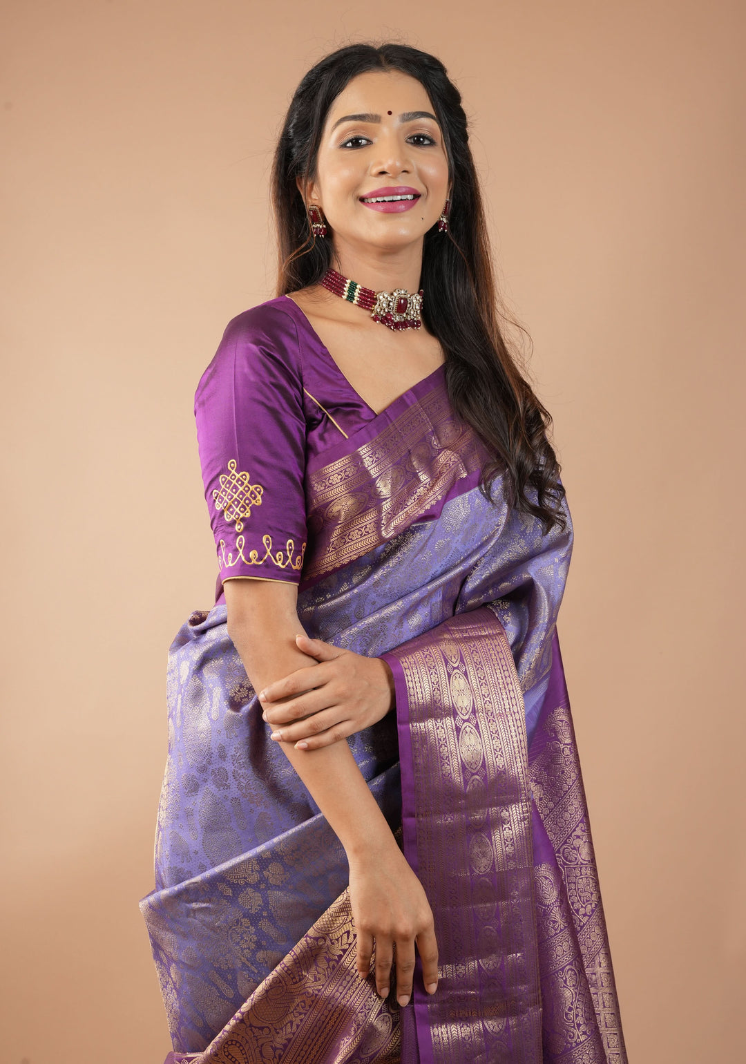 Lavender Ornate Brocade Gadwal Silk Saree with Purple wide border | SILK MARK CERTIFIED