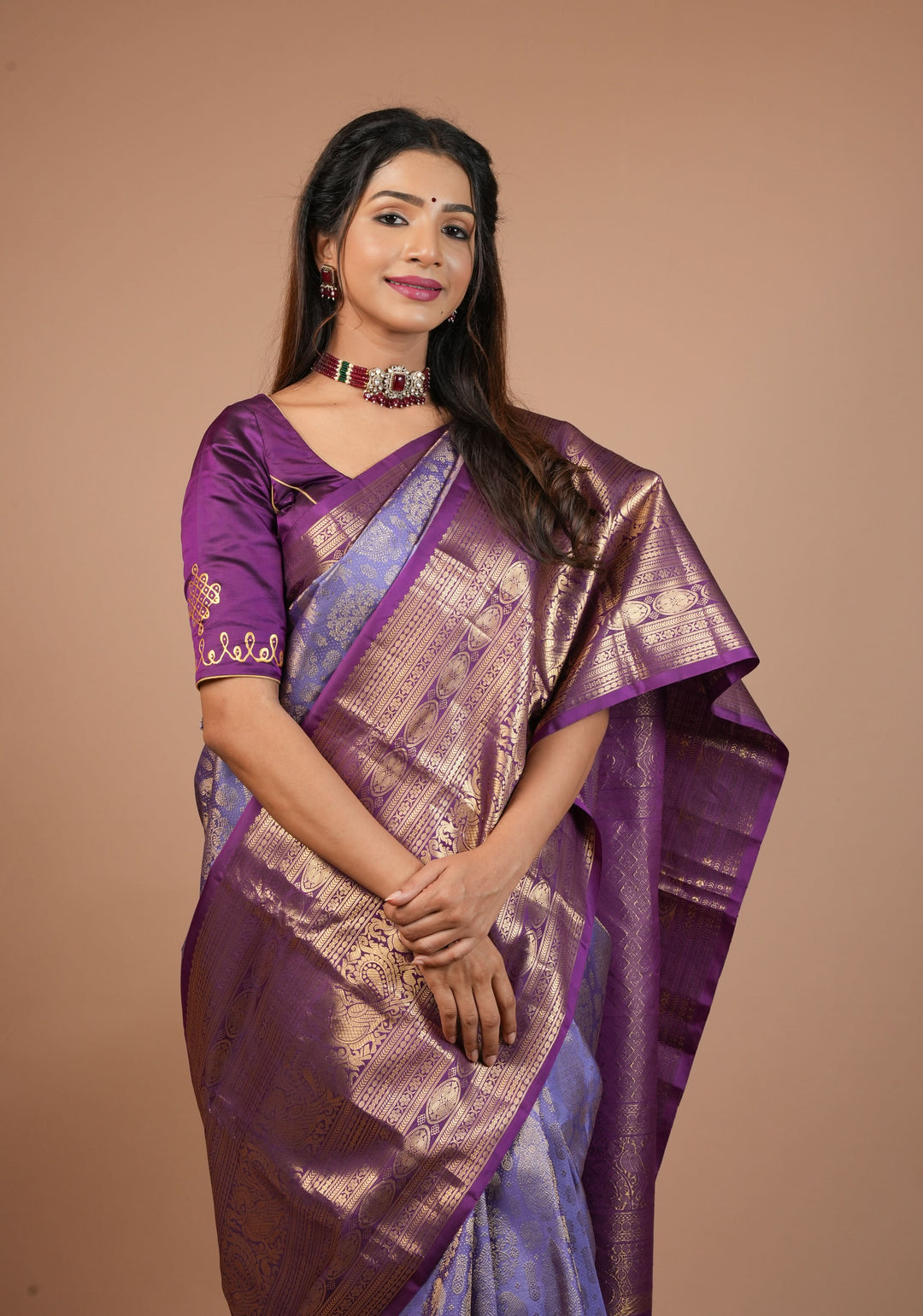 Lavender Ornate Brocade Gadwal Silk Saree with Purple wide border | SILK MARK CERTIFIED