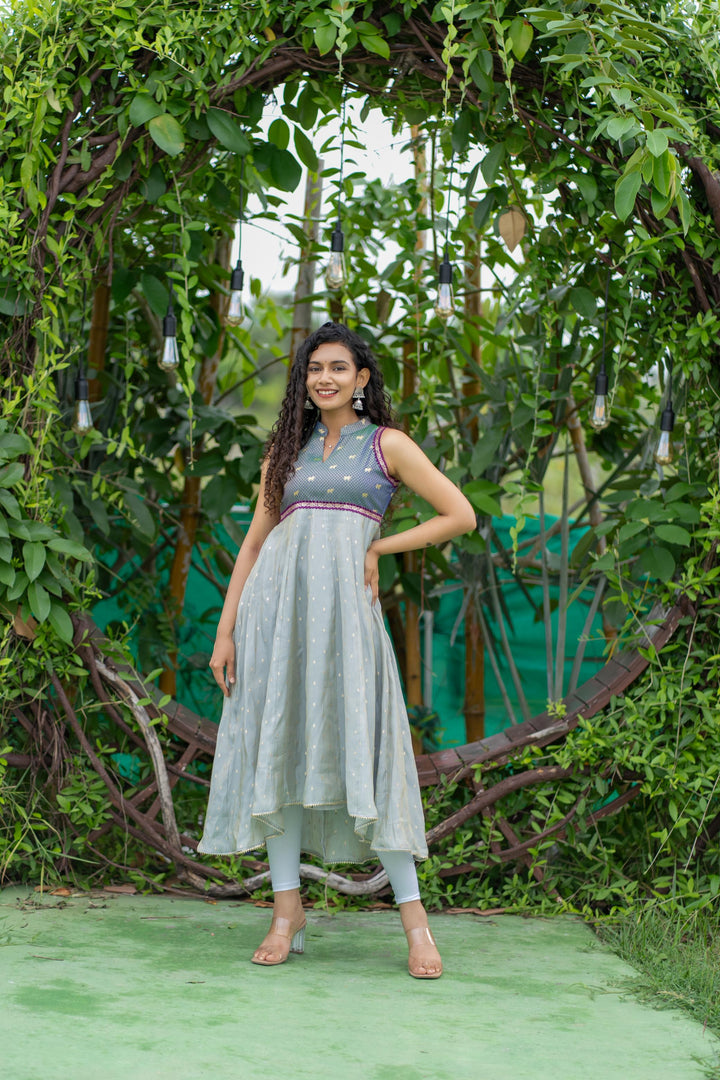 Taapse Grey High - low hemline Sleeveless kurti  | Made To Order