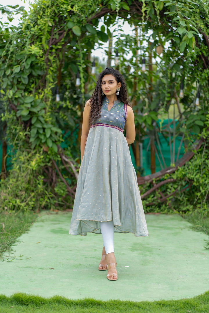 Taapse Grey High - low hemline Sleeveless kurti  | Made To Order