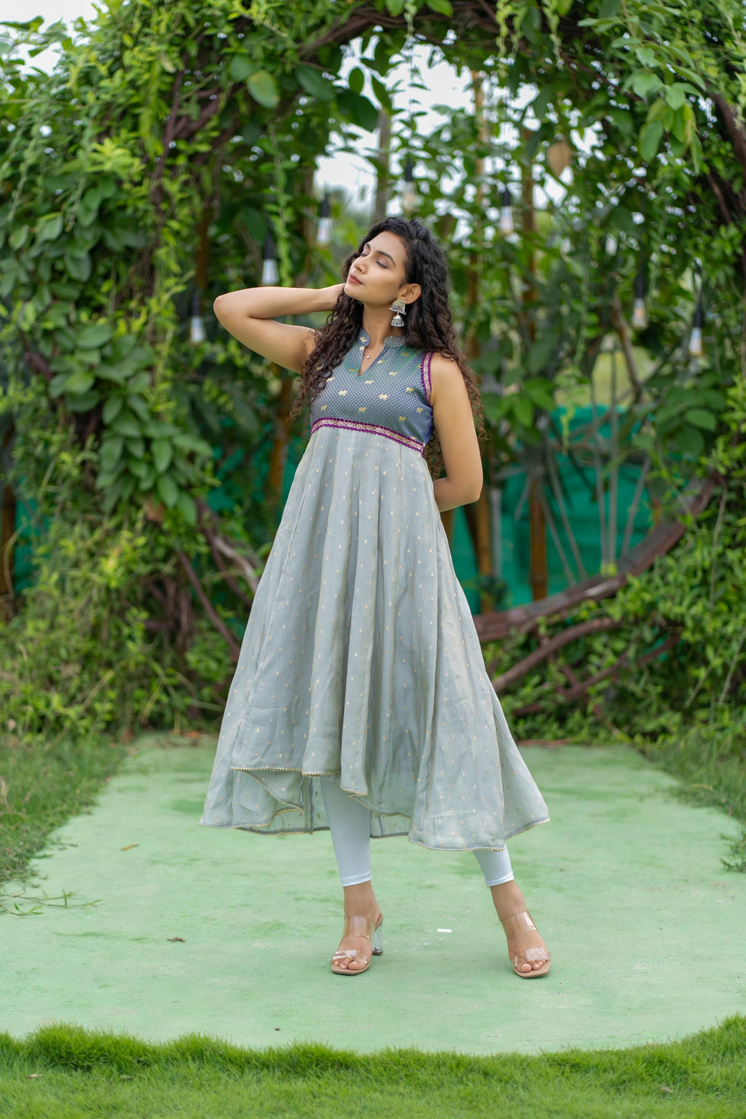 Taapse Grey High - low hemline Sleeveless kurti  | Made To Order