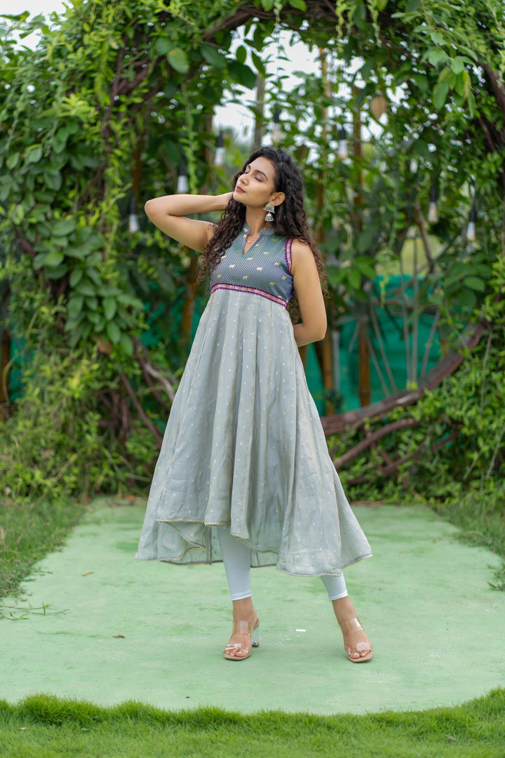 Taapse Grey High - low hemline Sleeveless kurti  | Made To Order