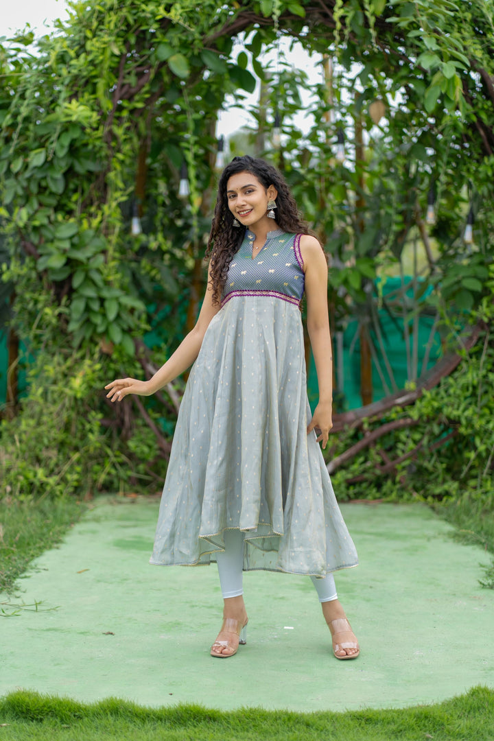 Taapse Grey High - low hemline Sleeveless kurti  | Made To Order