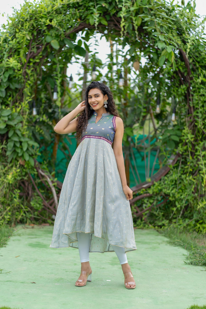 Taapse Grey High - low hemline Sleeveless kurti  | Made To Order