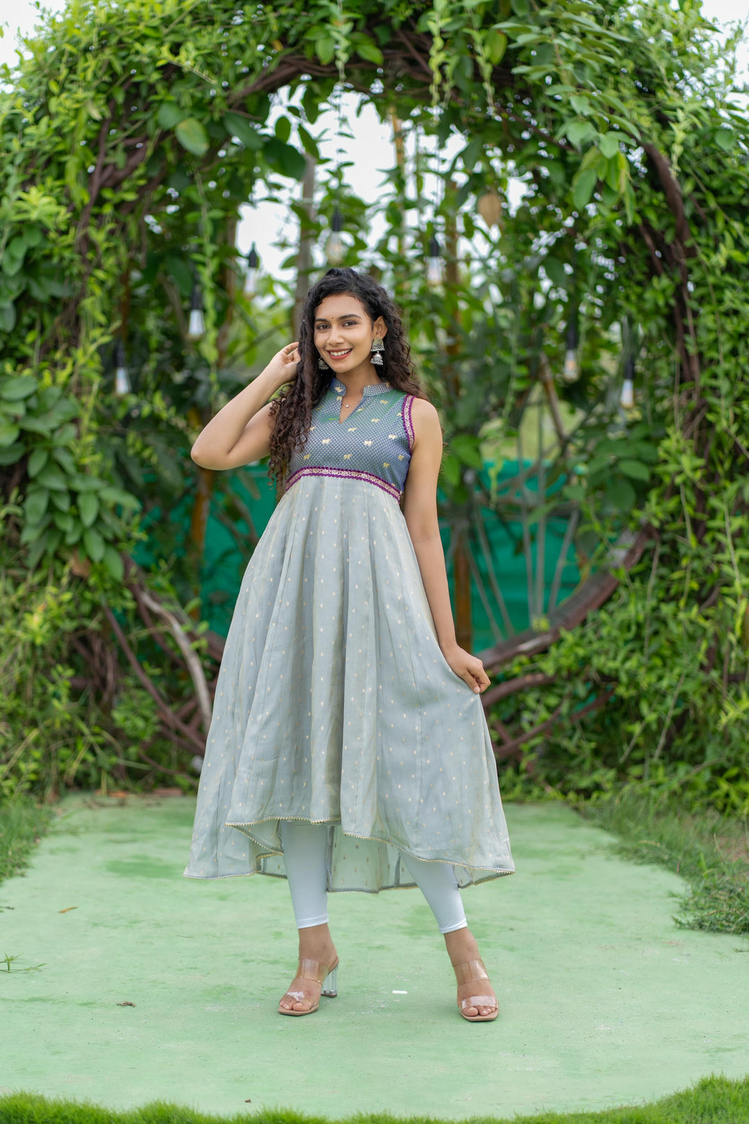 Taapse Grey High - low hemline Sleeveless kurti  | Made To Order