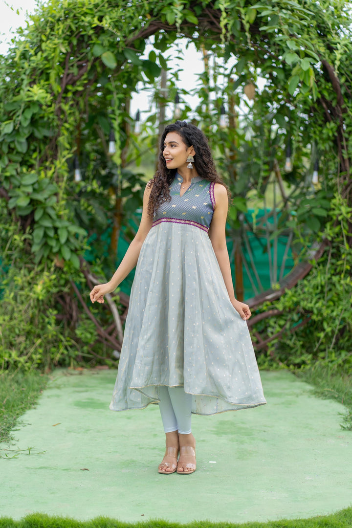 Taapse Grey High - low hemline Sleeveless kurti  | Made To Order
