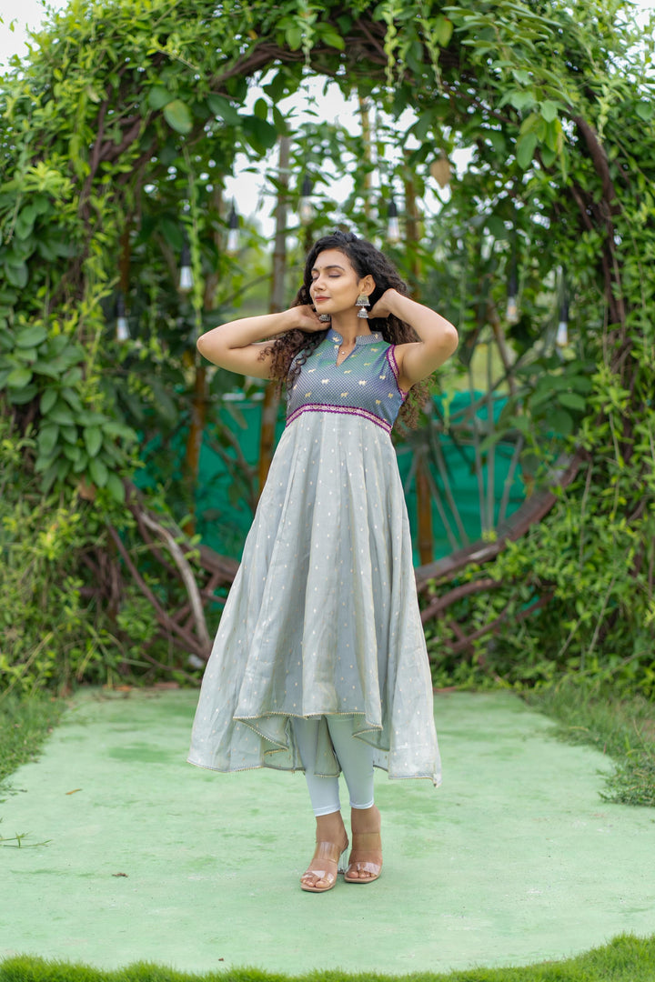 Taapse Grey High - low hemline Sleeveless kurti  | Made To Order