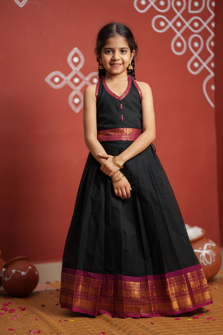 Tamizh Black Lehenga Mini (Set of 2) | Made to Order | SHOBITAM