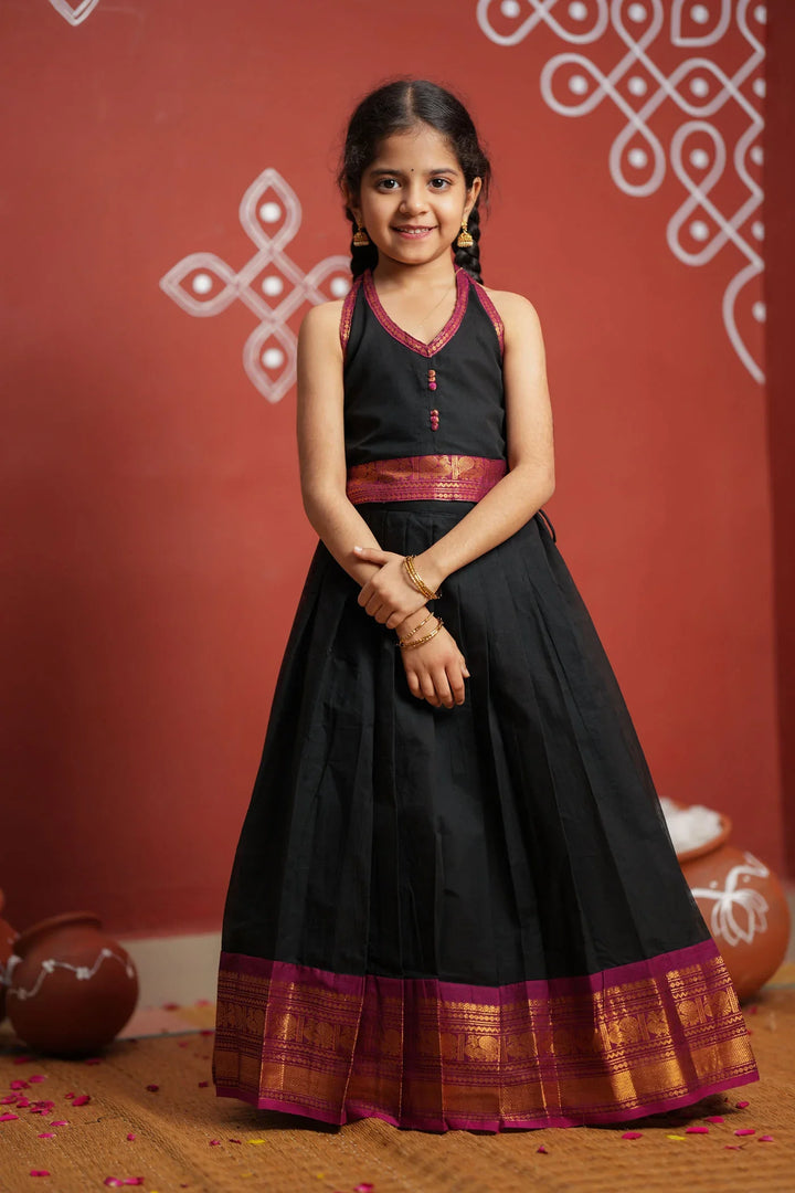 Tamizh Black Lehenga Mini (Set of 2)| Made To Order