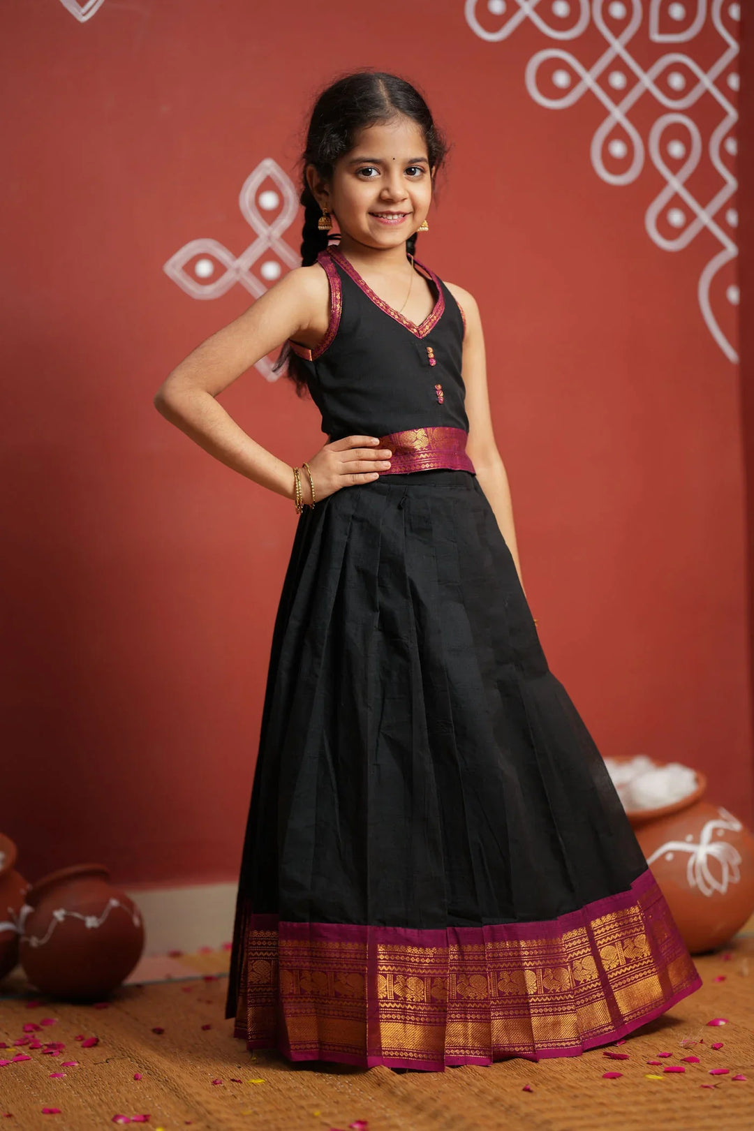 Tamizh Black Lehenga Mini (Set of 2)| Made To Order