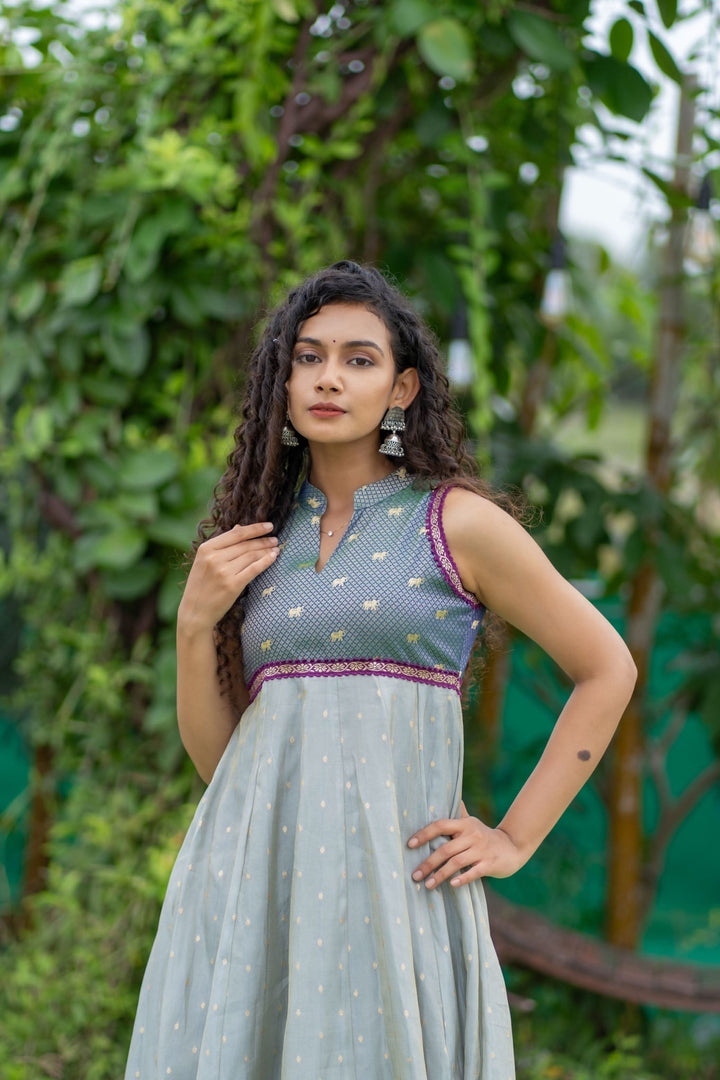 Taapse Grey High - low hemline Sleeveless kurti  | Made To Order