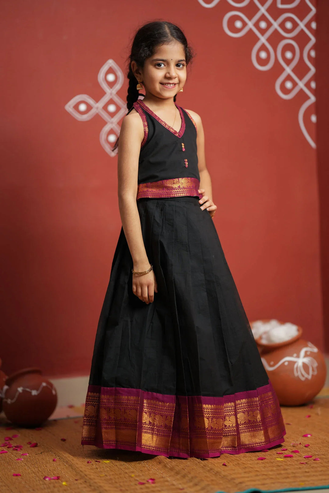 Tamizh Black Lehenga Mini (Set of 2)| Made To Order