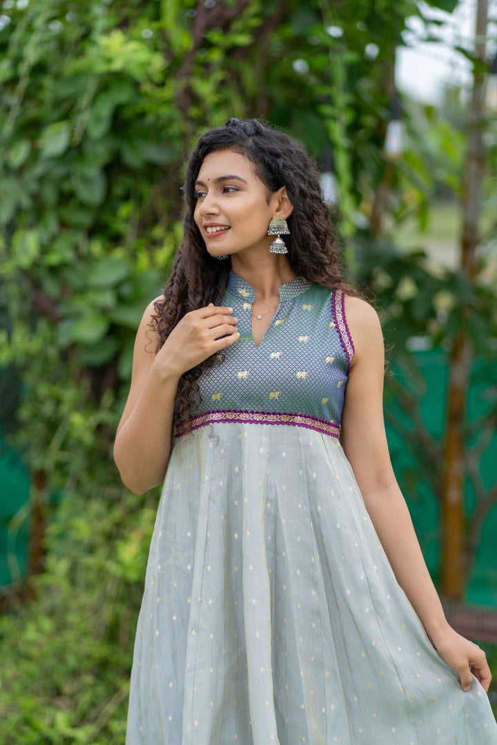 Taapse Grey High - low hemline Sleeveless kurti  | Made To Order