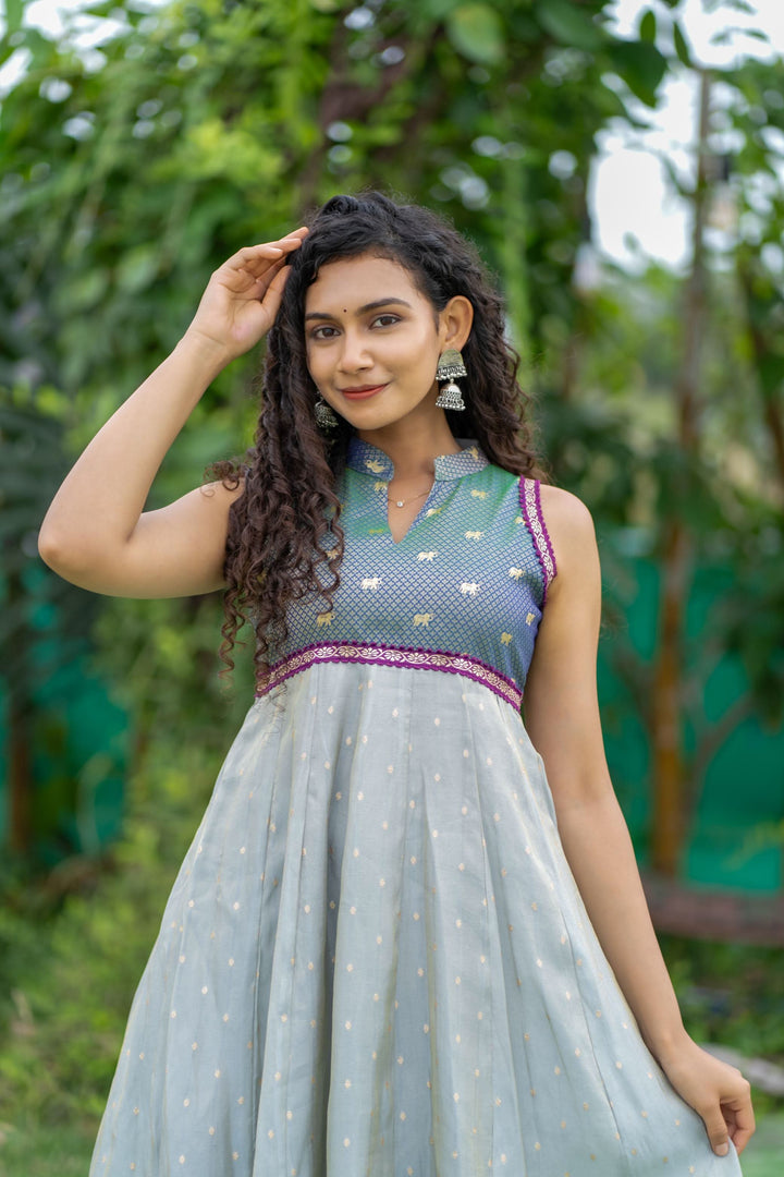 Taapse Grey High - low hemline Sleeveless kurti  | Made To Order