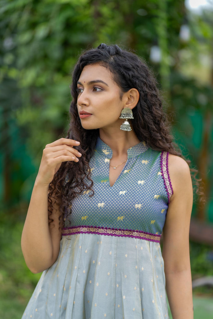 Taapse Grey High - low hemline Sleeveless kurti  | Made To Order