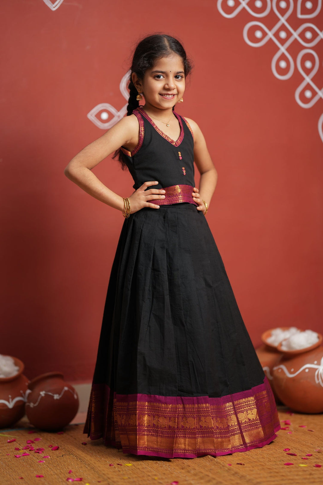 Tamizh Black Lehenga Mini (Set of 2) | Made to Order | SHOBITAM