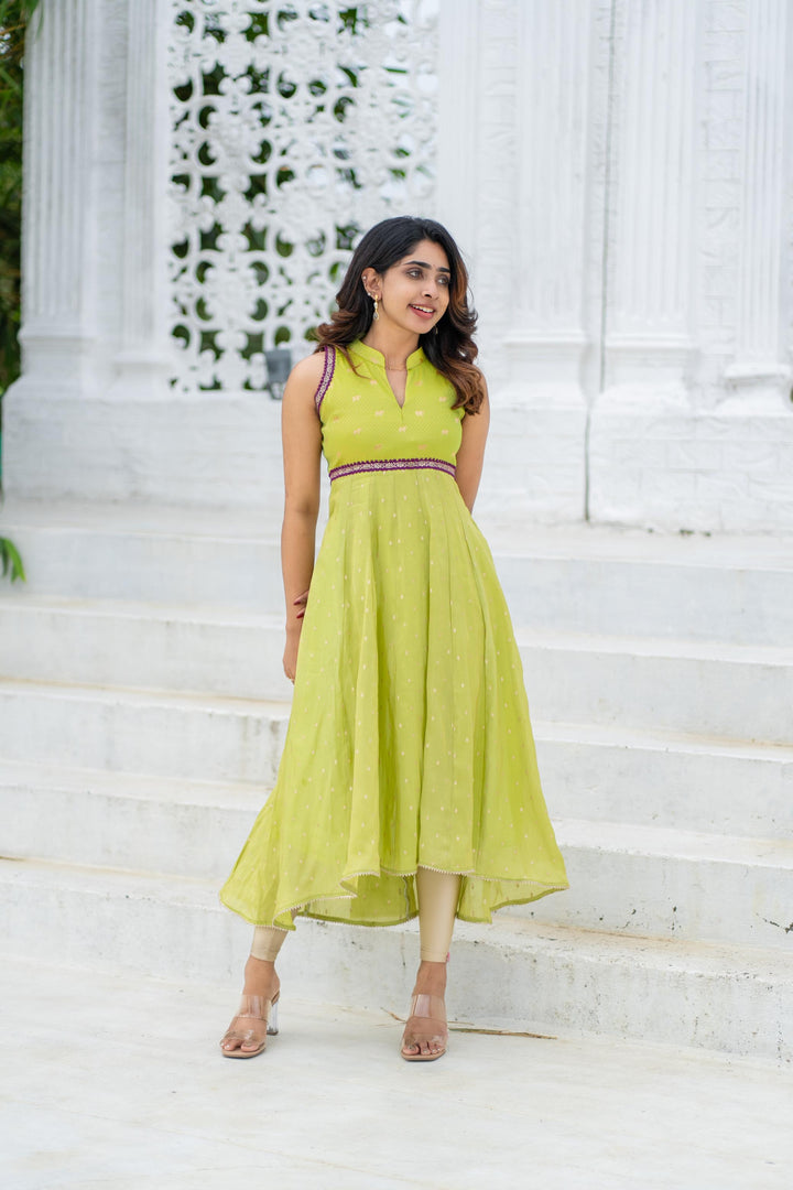 Taapse Neon Green Sleeveless Kurti Set | Made To Order