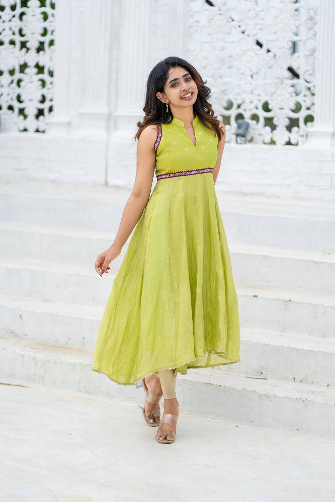 Taapse Neon Green Sleeveless Kurti Set | Made To Order