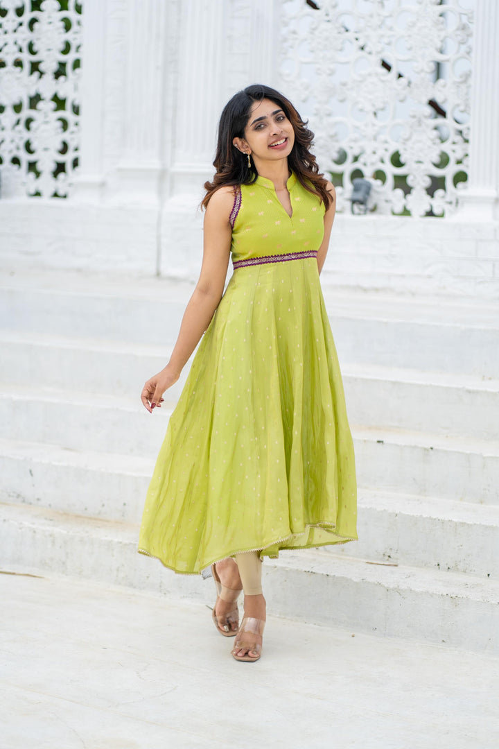 Taapse Neon Green Sleeveless Kurti Set | Made To Order