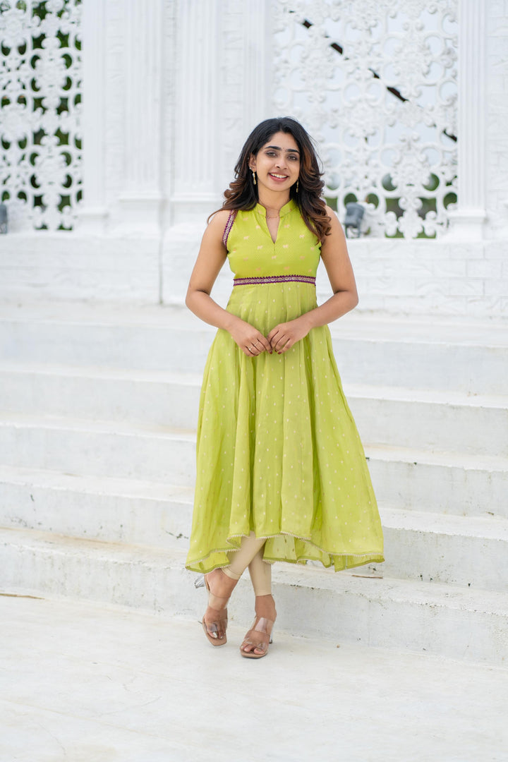 Taapse Neon Green Sleeveless Kurti Set | Made To Order