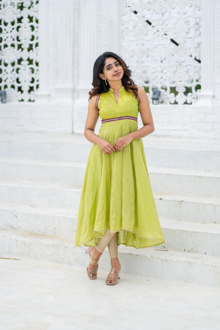 Taapse Neon Green Sleeveless Kurti Set | Made To Order