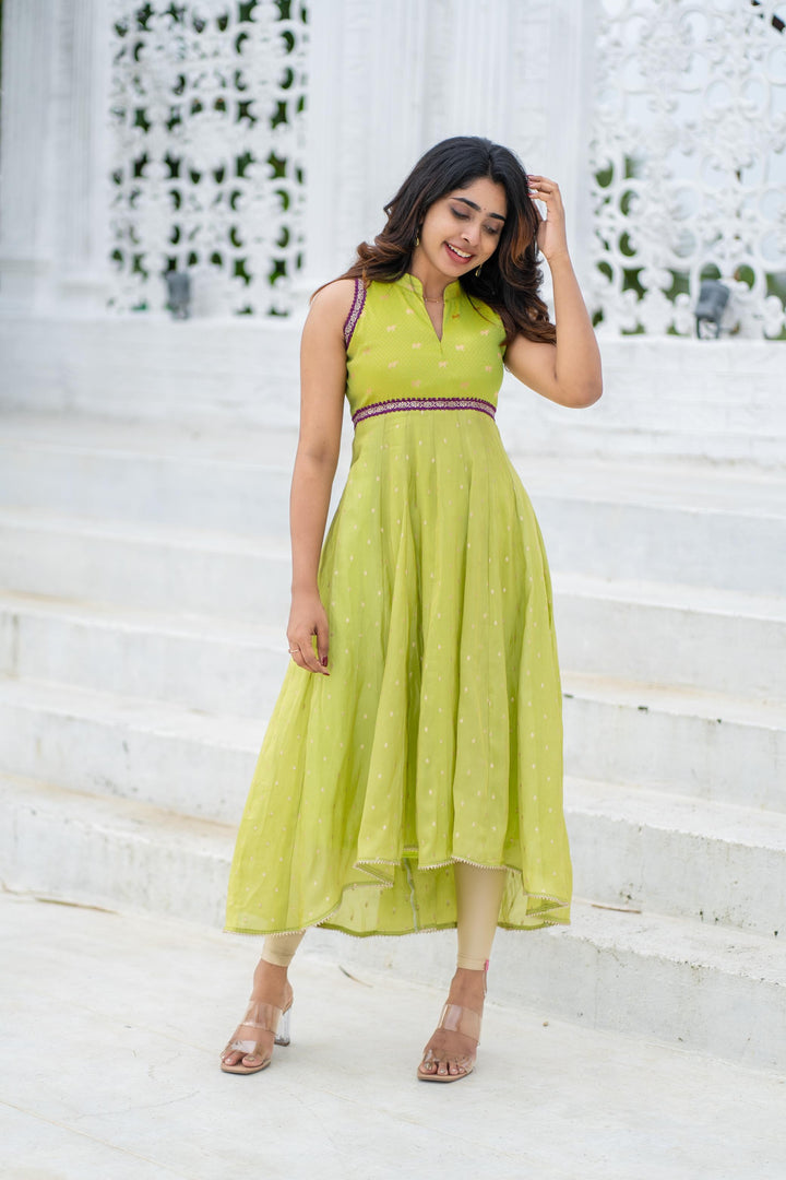 Taapse Neon Green Sleeveless Kurti Set | Made To Order