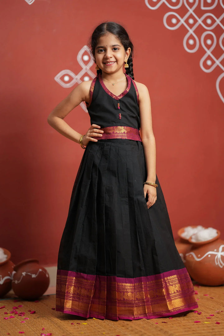 Tamizh Black Lehenga Mini (Set of 2)| Made To Order