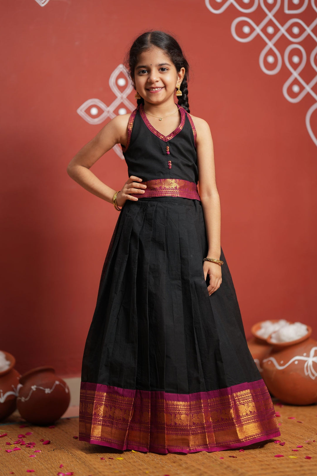 Tamizh Black Lehenga Mini (Set of 2) | Made to Order | SHOBITAM