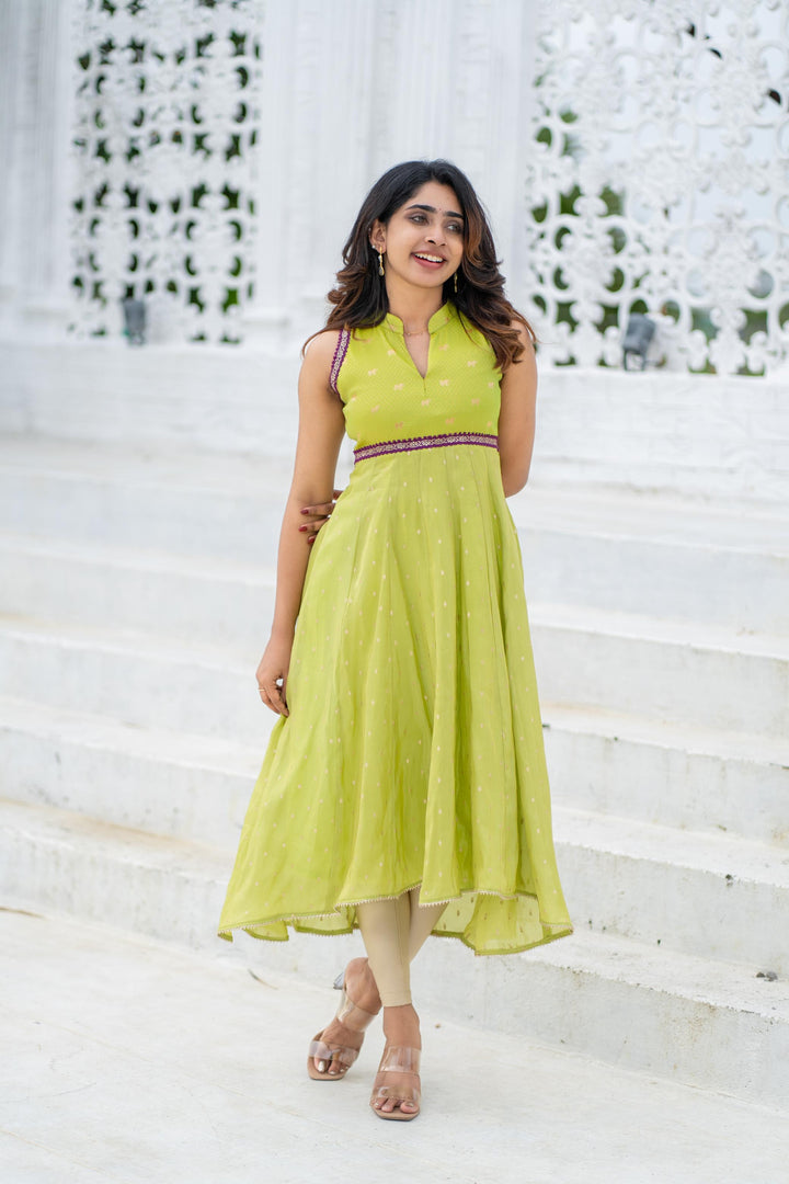 Taapse Neon Green Sleeveless Kurti Set | Made To Order