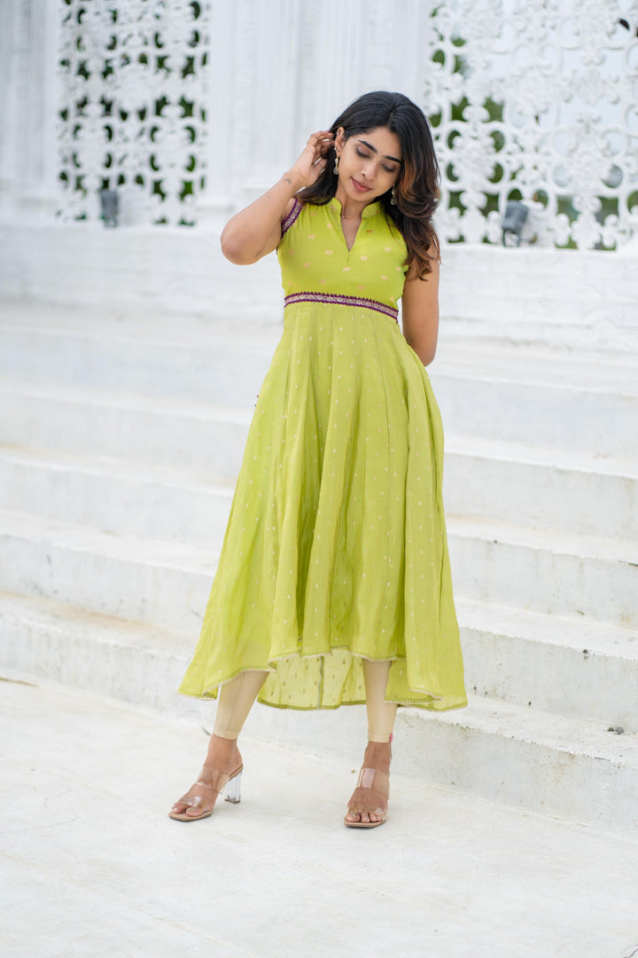 Taapse Neon Green Sleeveless Kurti Set | Made To Order