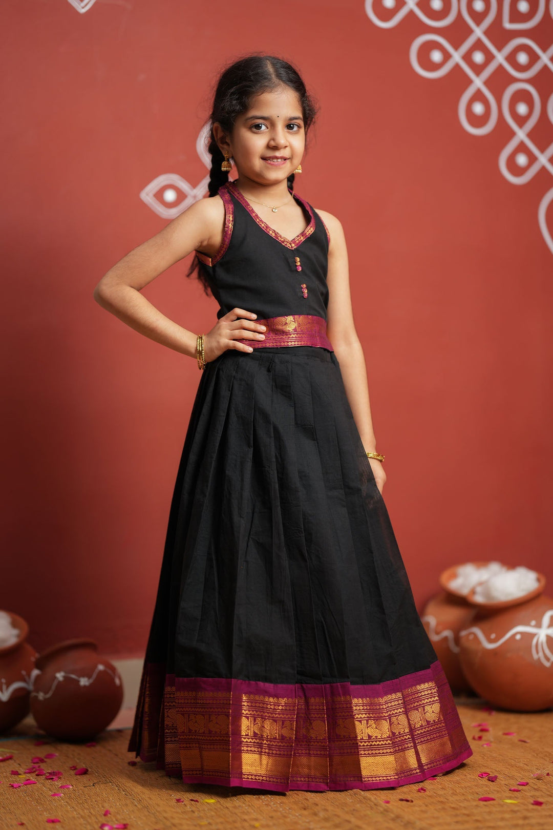 Tamizh Black Lehenga Mini (Set of 2) | Made to Order | SHOBITAM