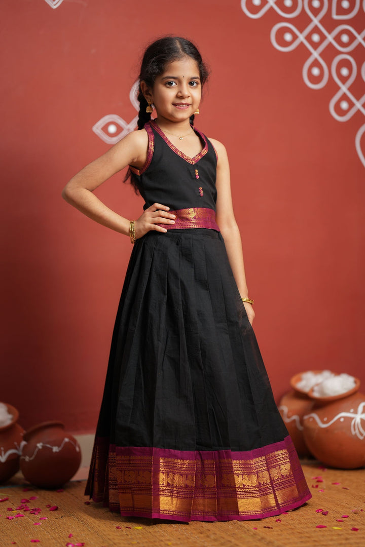 Tamizh Black Lehenga Mini (Set of 2) | Made to Order | SHOBITAM
