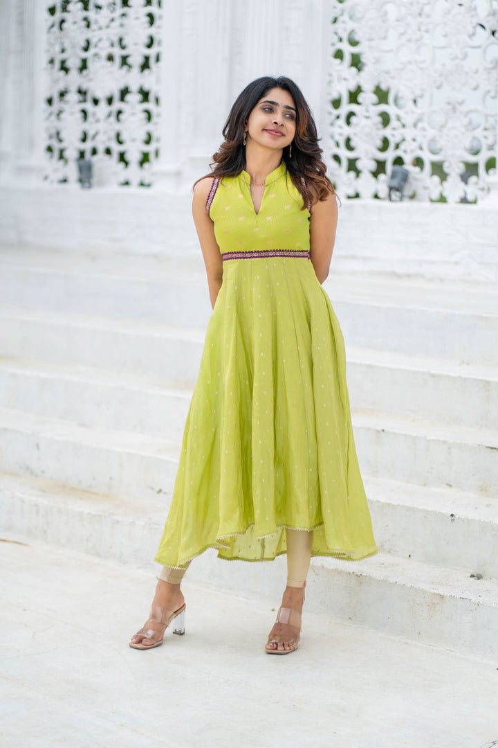 Taapse Neon Green Sleeveless Kurti Set | Made To Order