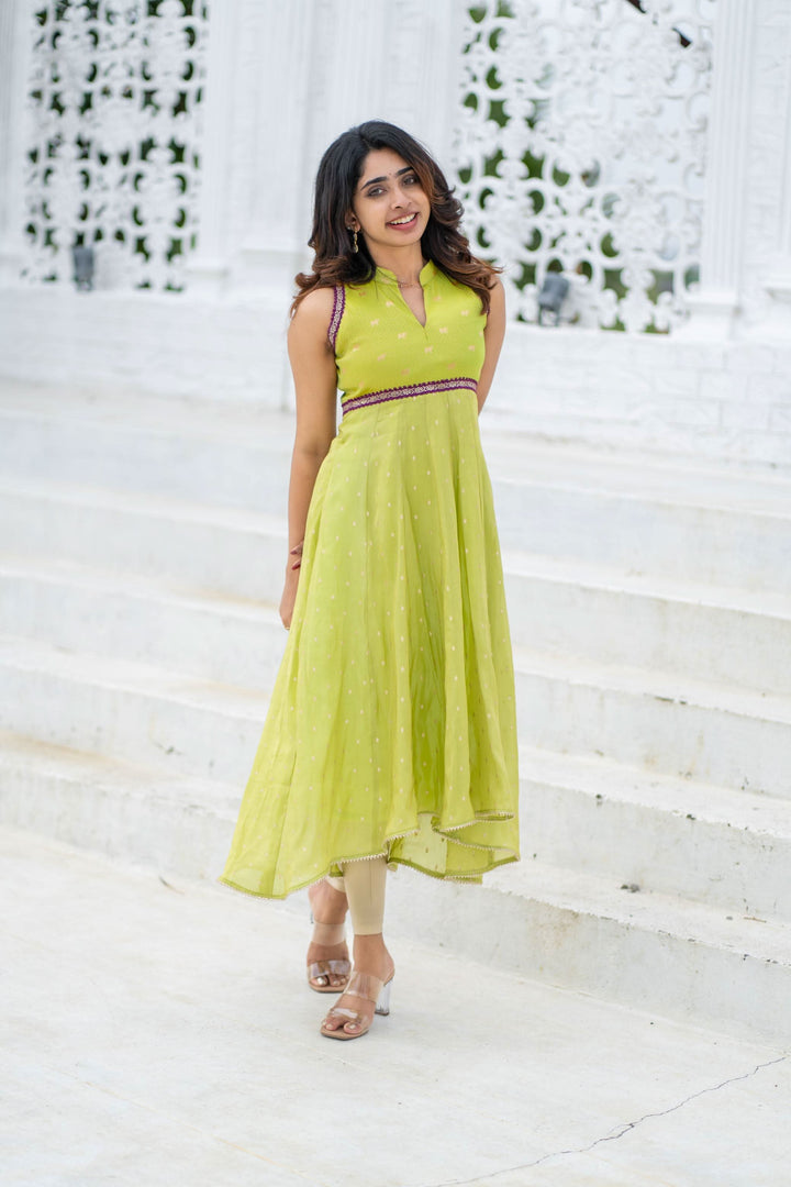 Taapse Neon Green Sleeveless Kurti Set | Made To Order