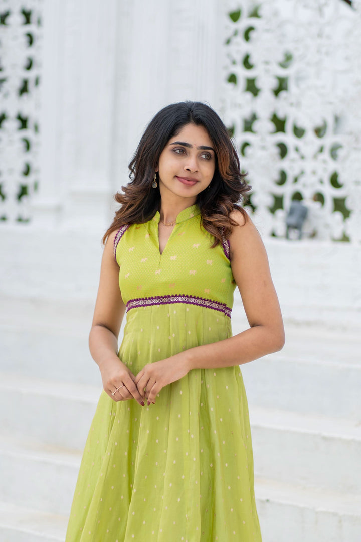 Taapse Neon Green Sleeveless Kurti Set | Made To Order