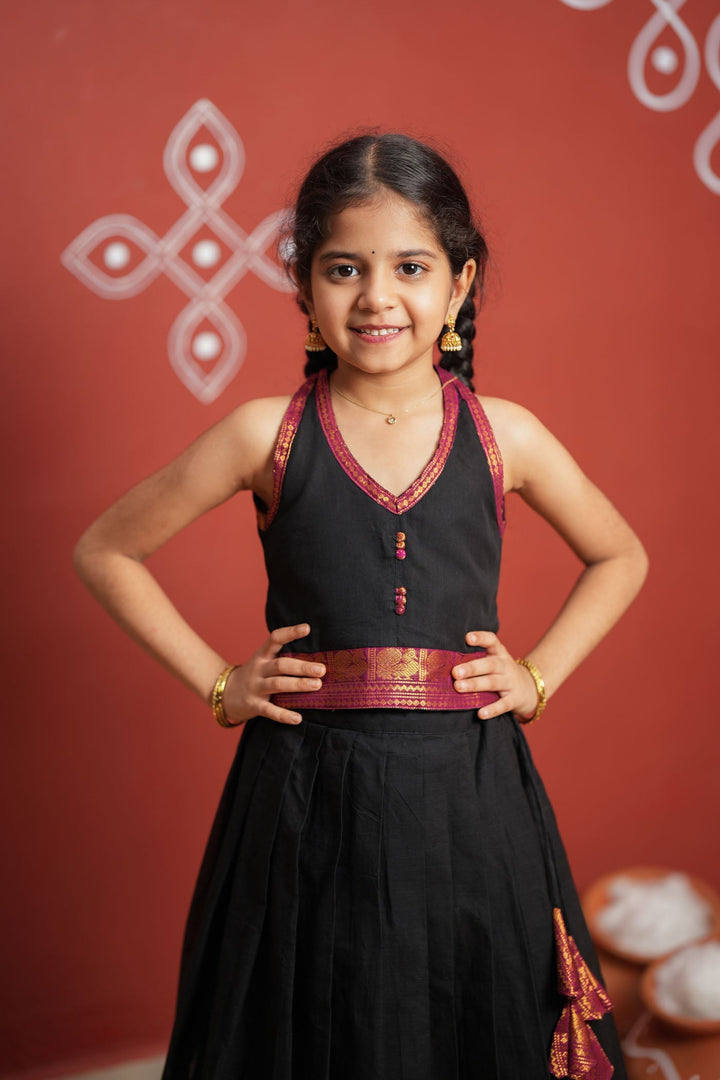 Tamizh Black Lehenga Mini (Set of 2) | Made to Order | SHOBITAM