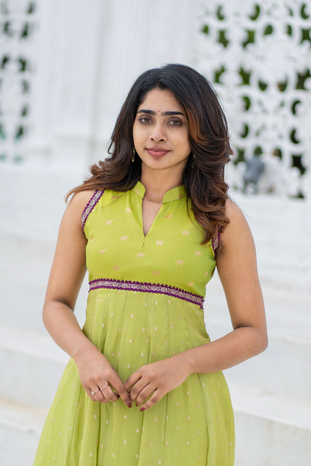 Taapse Neon Green Sleeveless Kurti Set | Made To Order